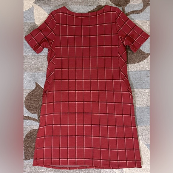 J. Jill Short Sleeve Ponte Rustic Brick Red Plaid Shift Dresss - Picture 7 of 8
